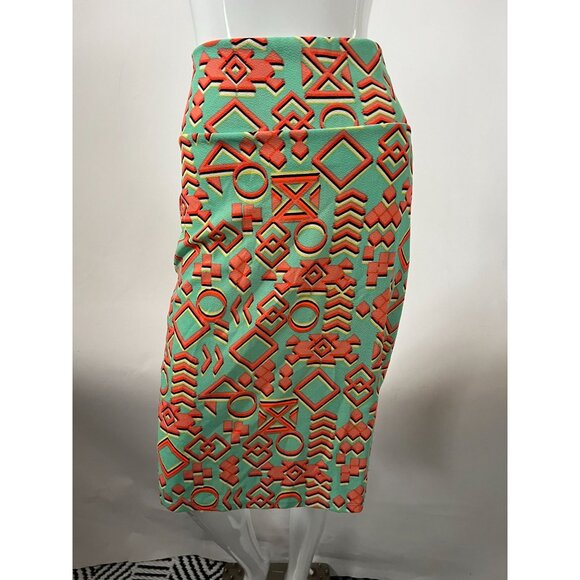 LuLaRoe XL Pencil Skirt With Geometric Coral & Mint Print - Picture 1 of 16